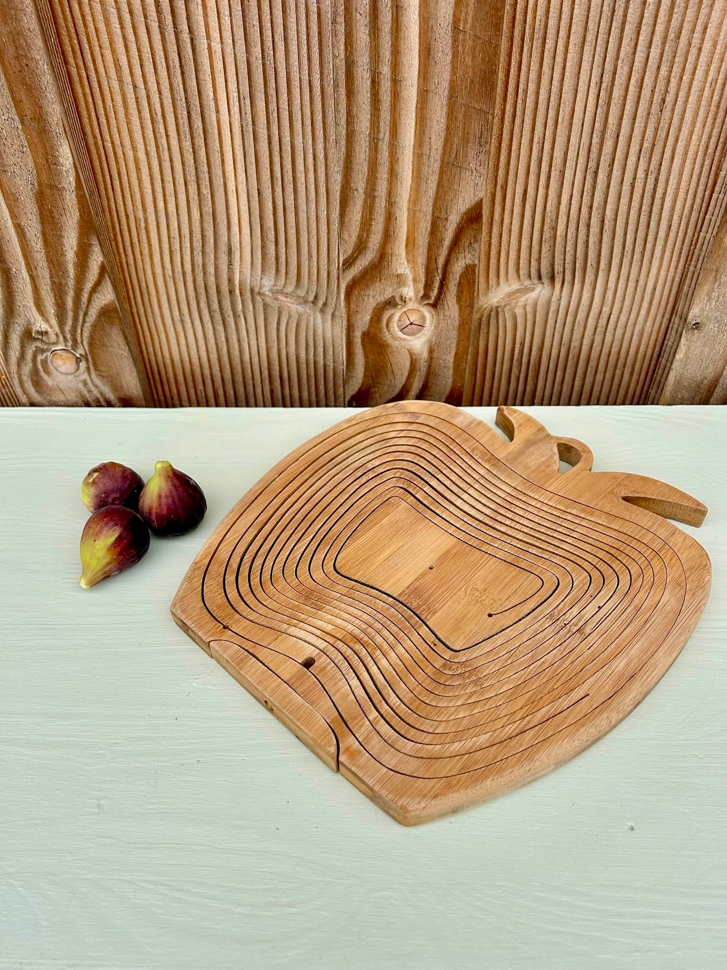 Corbeille à fruits pomme en bois pliable   Patine