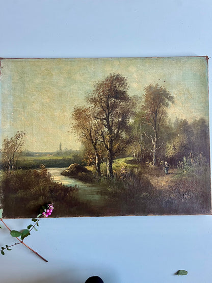 Toile peint à la main paysage   Patine