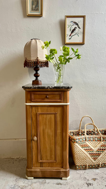 Chevet ancien placage noyer plateau en marbre