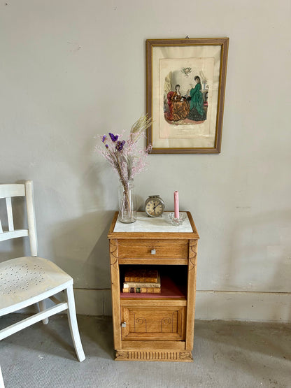 Chevet art déco - plateau marbre - niche rose