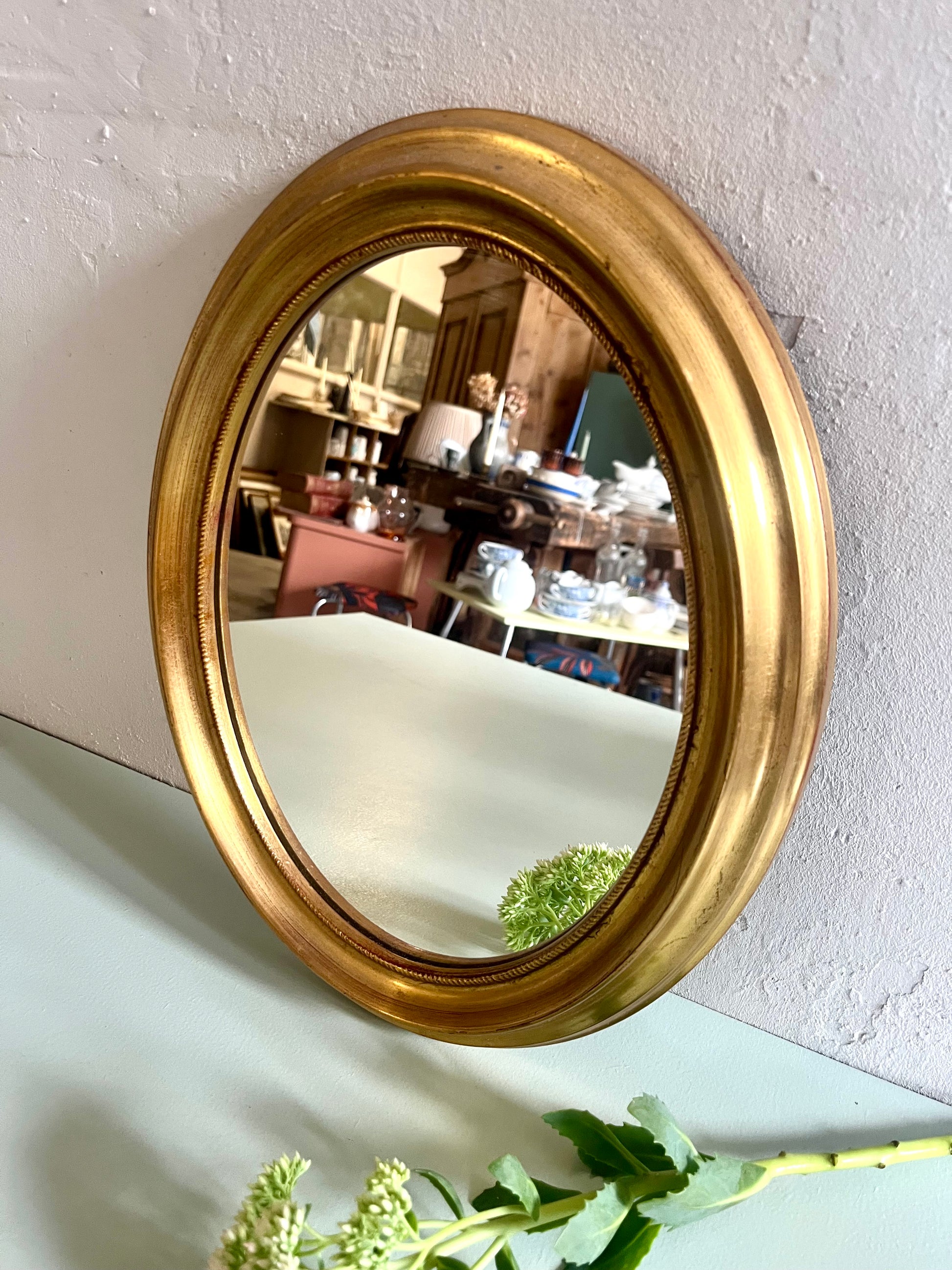 Miroir ovale vintage doré  Décoration Patine