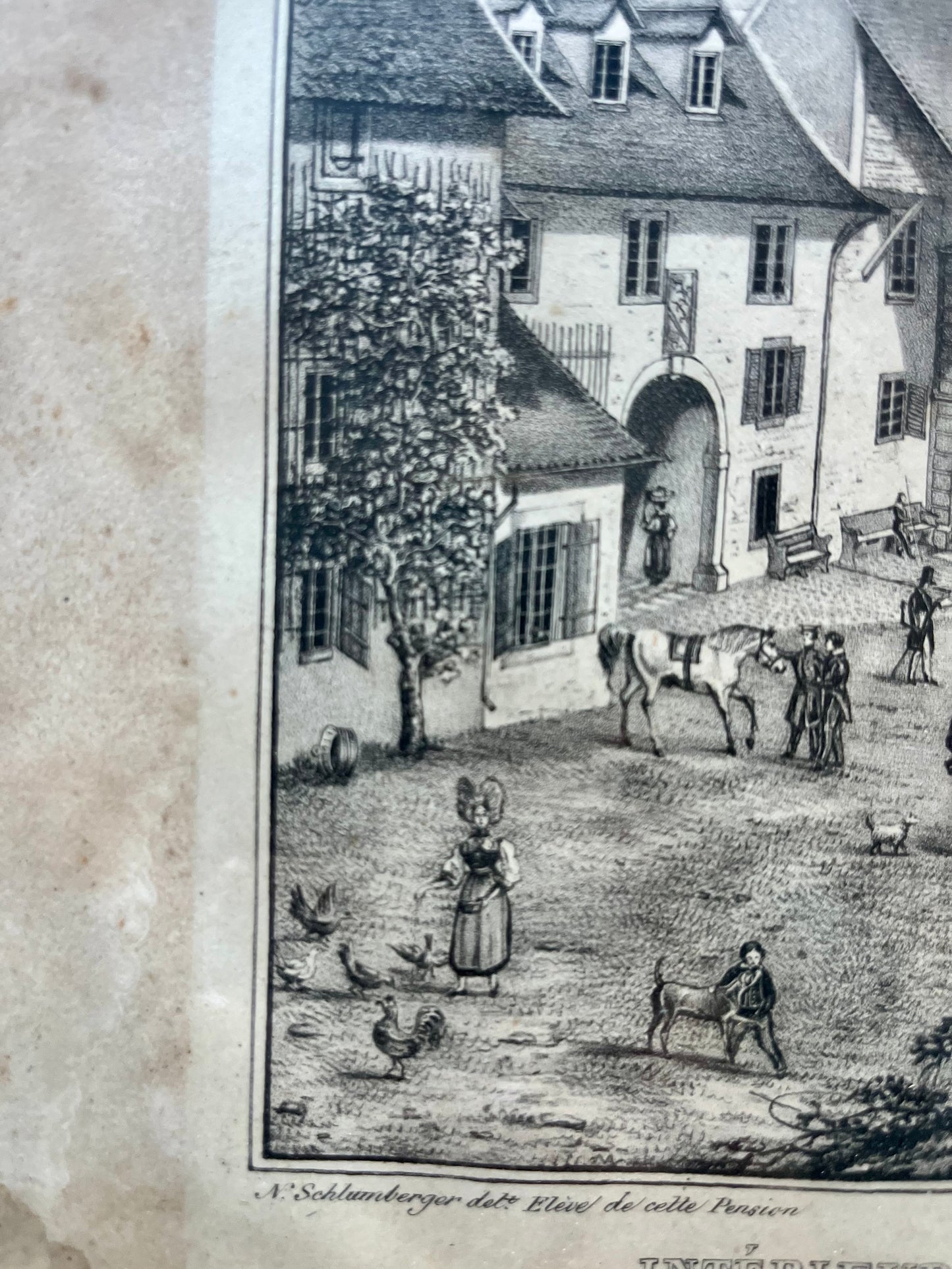 Lithographie numéroté de Elgelmann « intérieur du château de Lenzbourg »