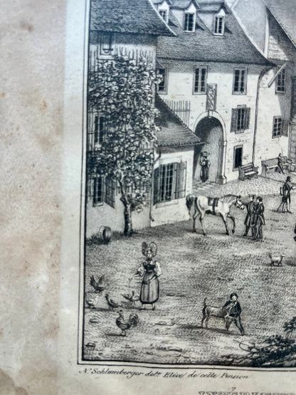 Lithographie numéroté de Elgelmann « intérieur du château de Lenzbourg »