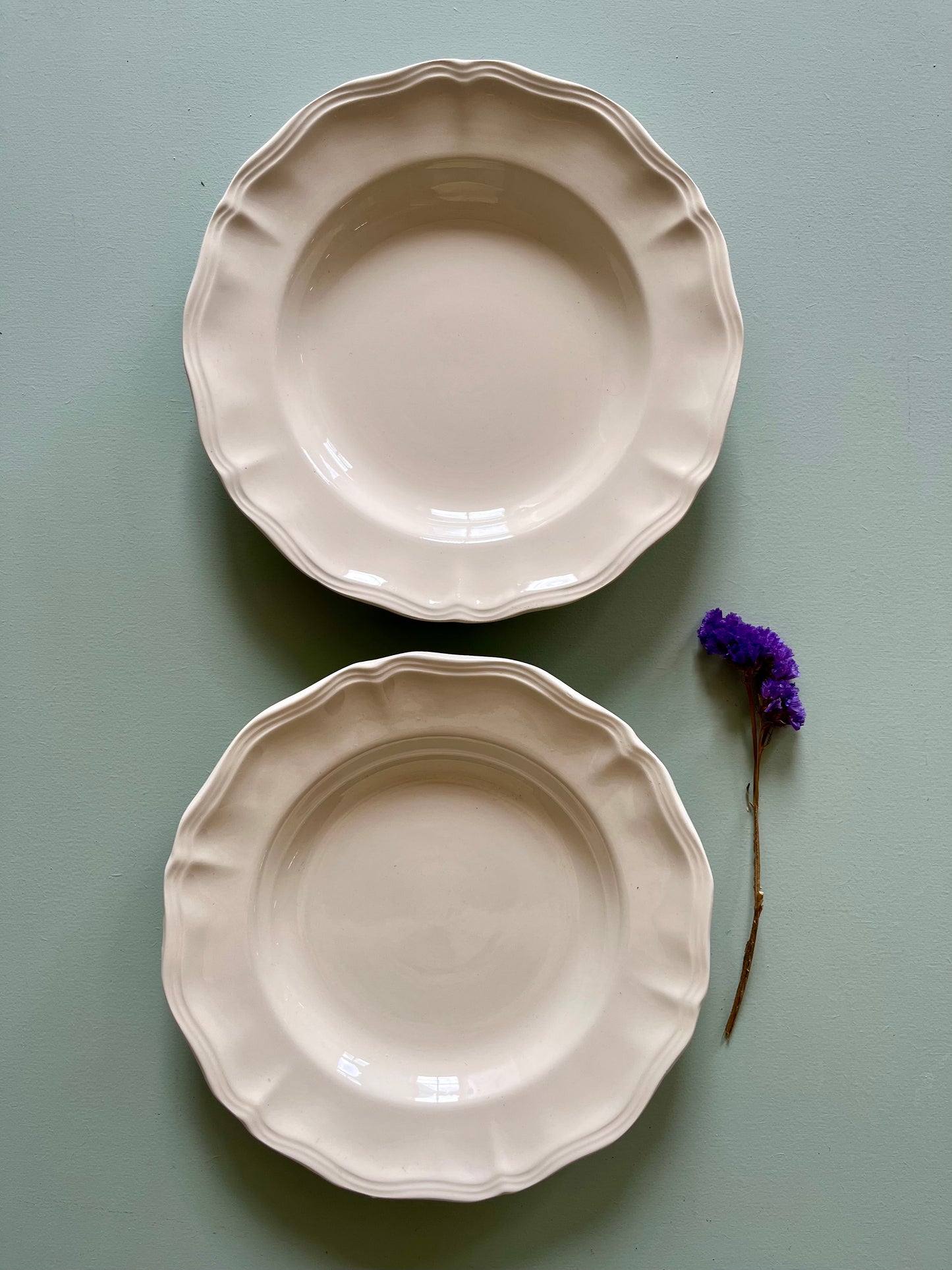 Assiettes creuses Sarreguemines beige- lot de 2   Patine