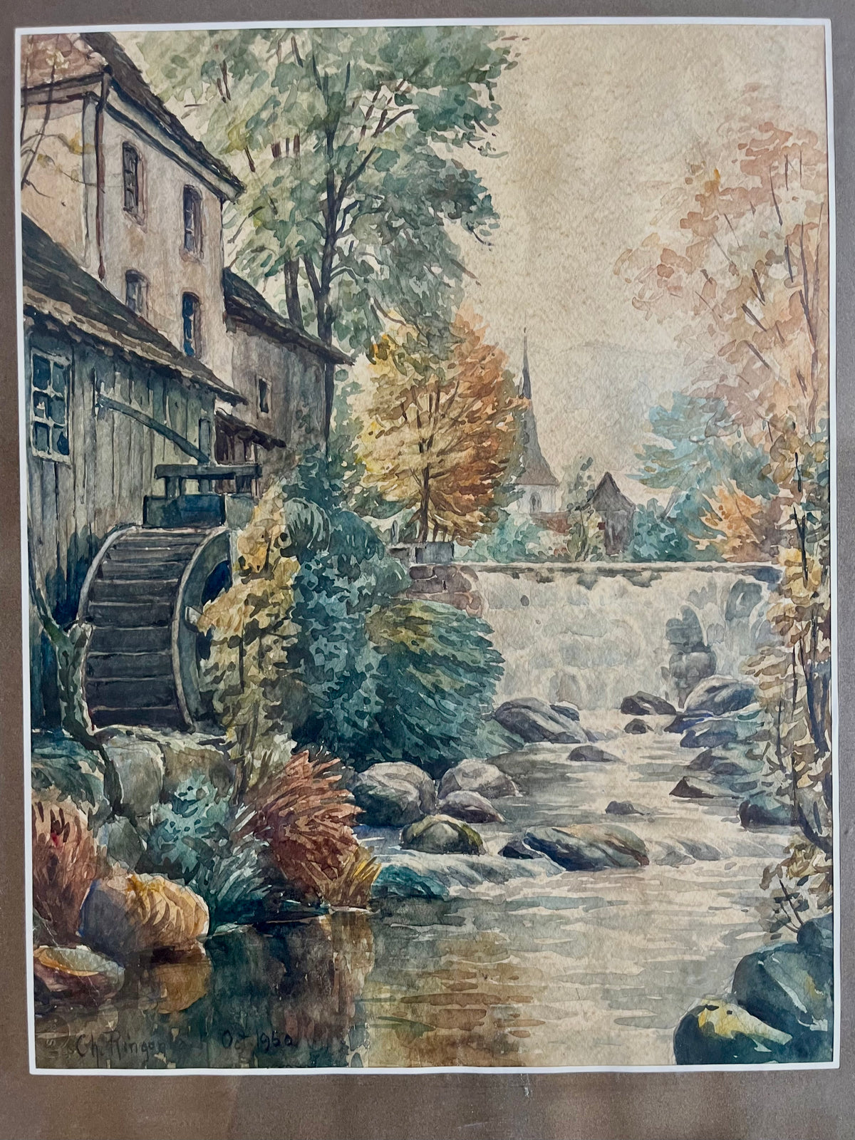 Tableau doré avec peinture à l'aquarelle   Patine
