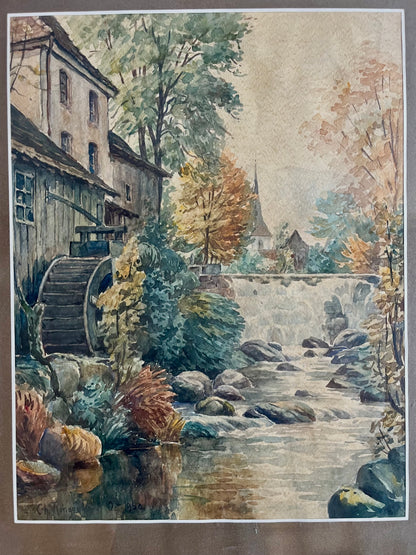 Tableau doré avec peinture à l'aquarelle   Patine