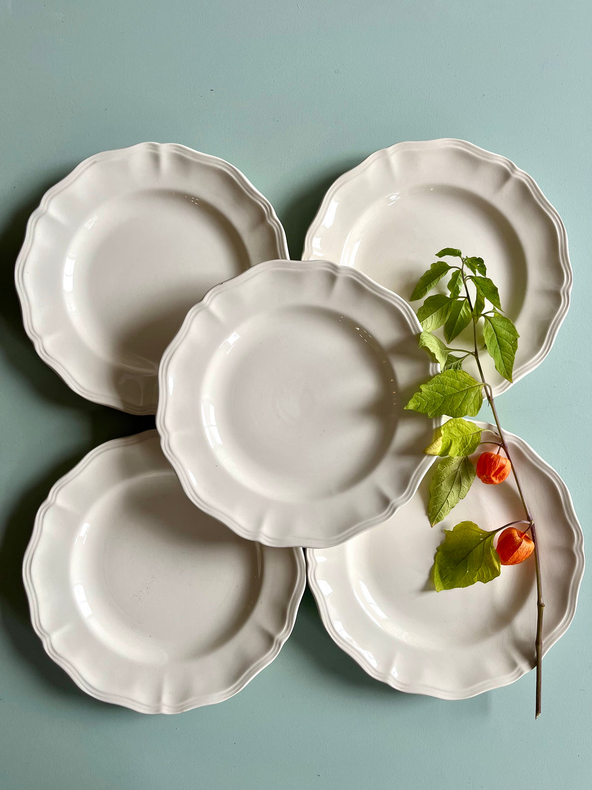 Assiettes anciennes Sarreguemines beige – Lot de 5   Patine