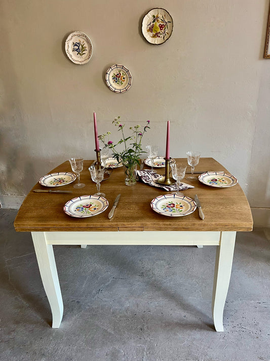 Tables ancienne bois et beige avec allonges  Meubles Patine