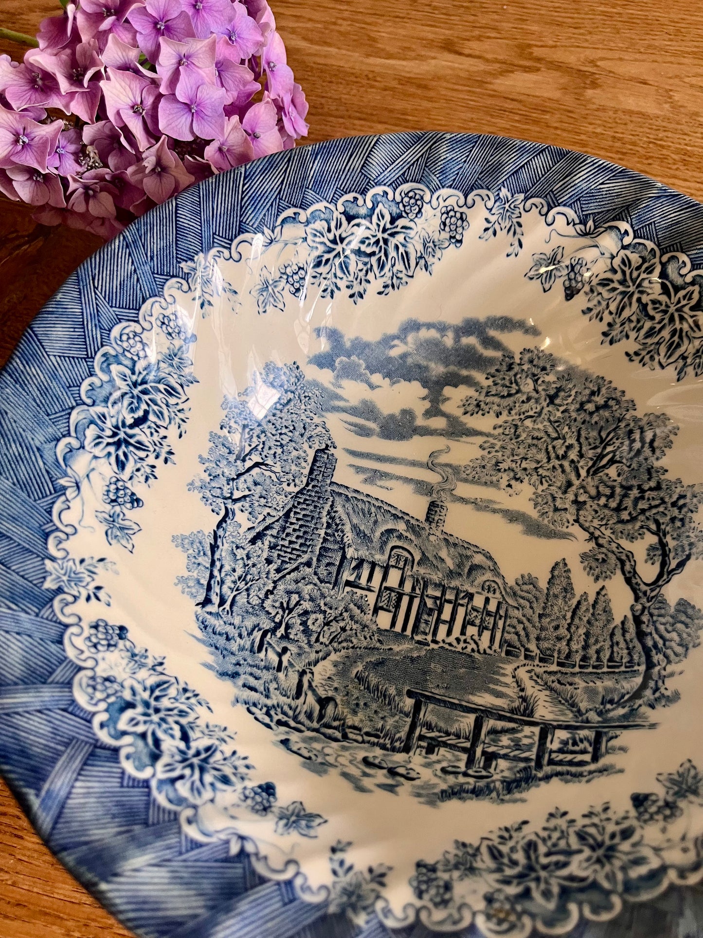 Saladier en céramique décor bleu anglais  Vaisselle Patine