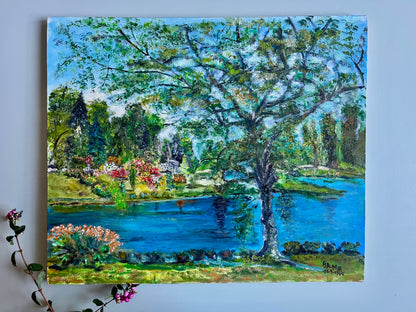 Toile peint à la main paysage coloré   Patine