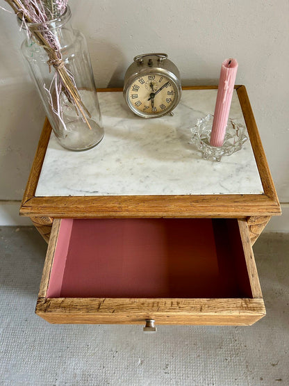 Chevet art déco - plateau marbre - niche rose