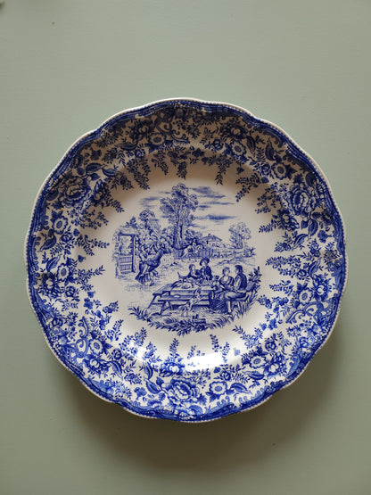 Plat rond Lunéville style anglais bleu patine 