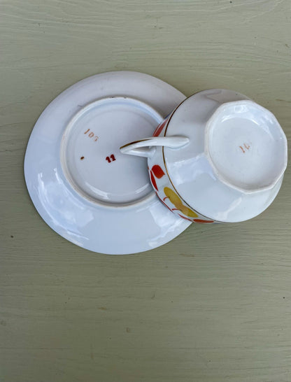 Lot de 3 tasses vintage décor fruits avec soucoupes – années 70