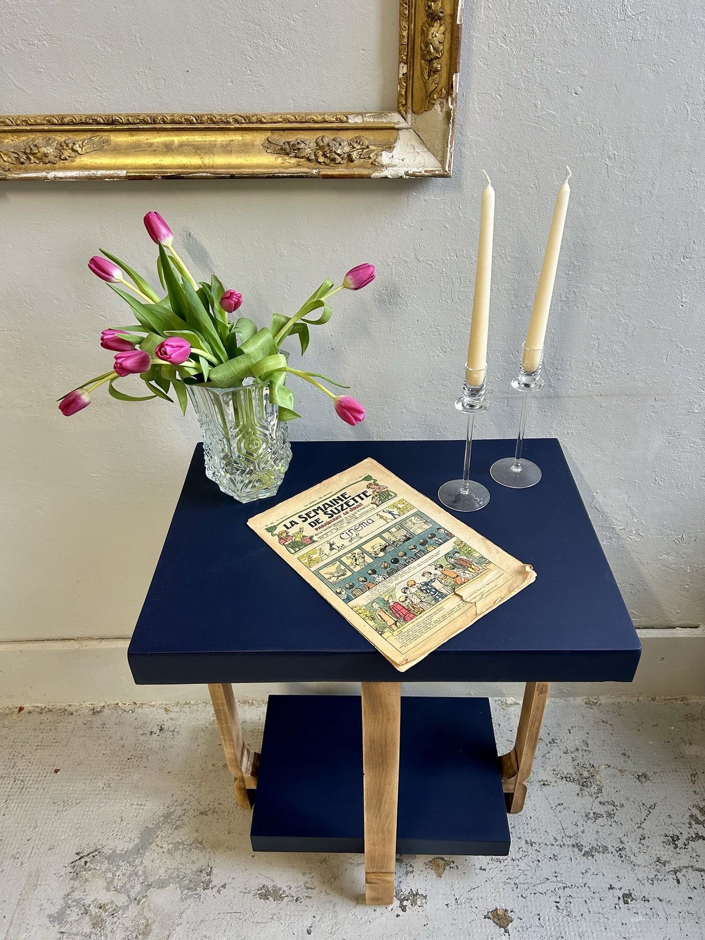 Guéridon Art déco bleu encre de chine