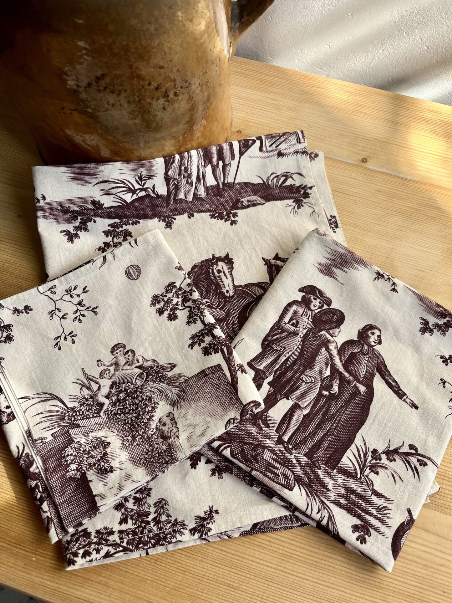 3 torchons en toile de jouy