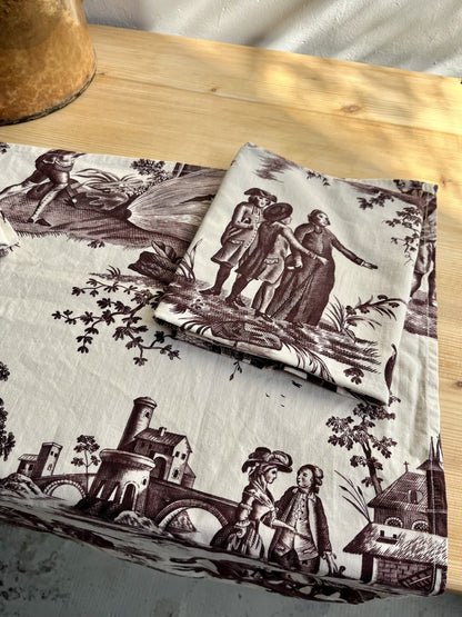 3 torchons en toile de jouy