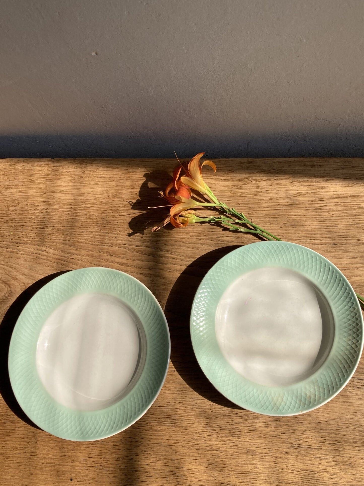 2 assiettes creuses vert d’eau