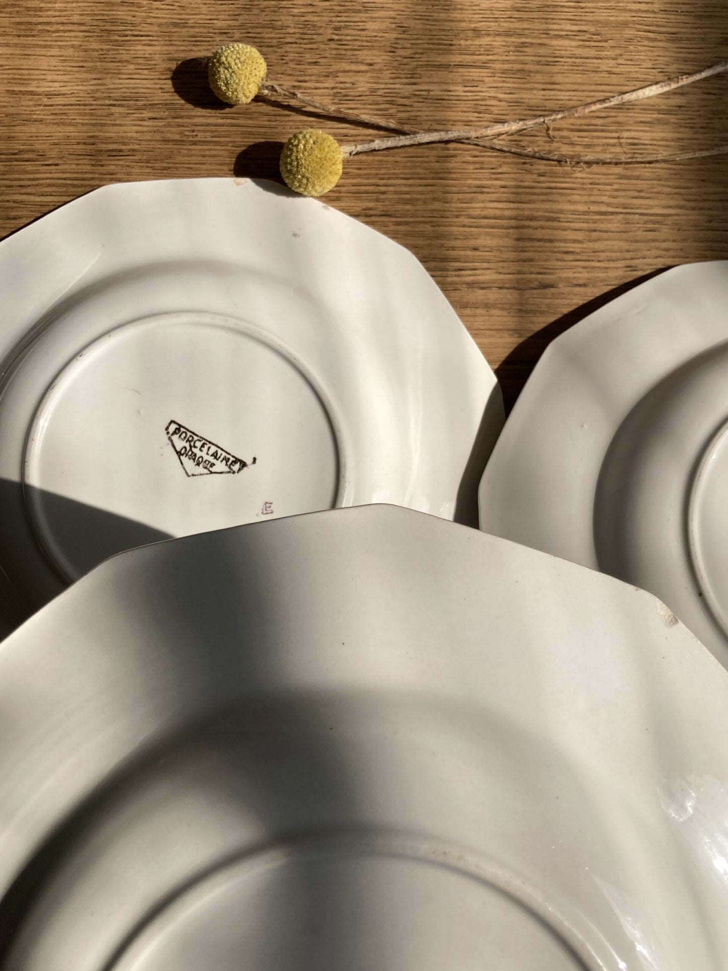5 assiettes semi-creuses et 1 plat en porcelaine