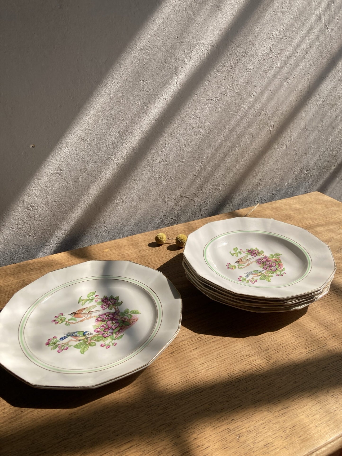 5 assiettes semi-creuses et 1 plat en porcelaine