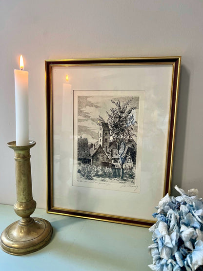 Gravure paysage au printemps