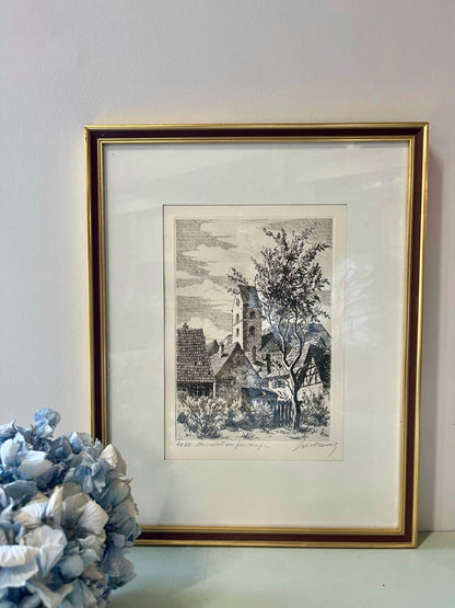 Gravure paysage au printemps