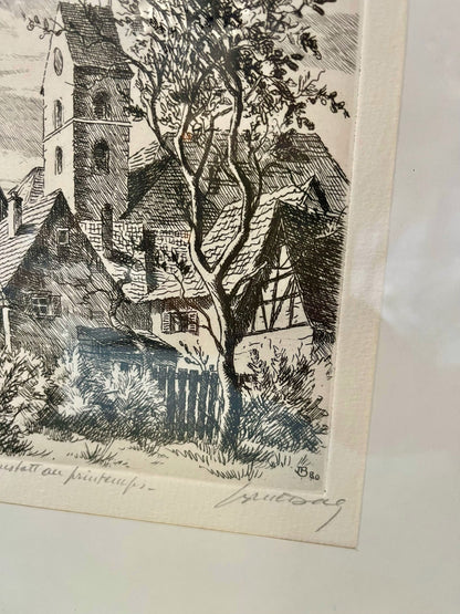 Gravure paysage au printemps