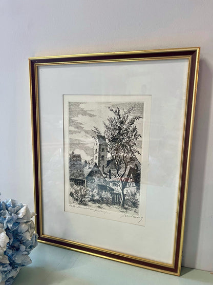 Gravure paysage au printemps