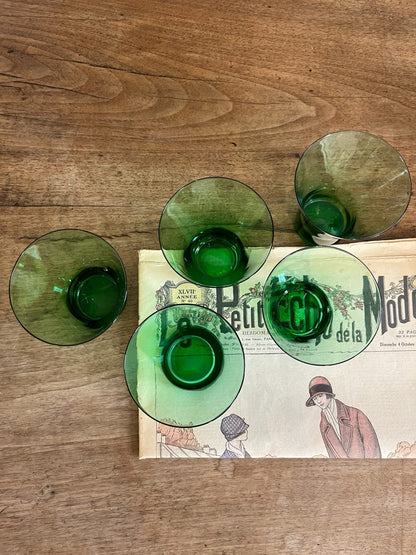 Verres en cristal vert x5