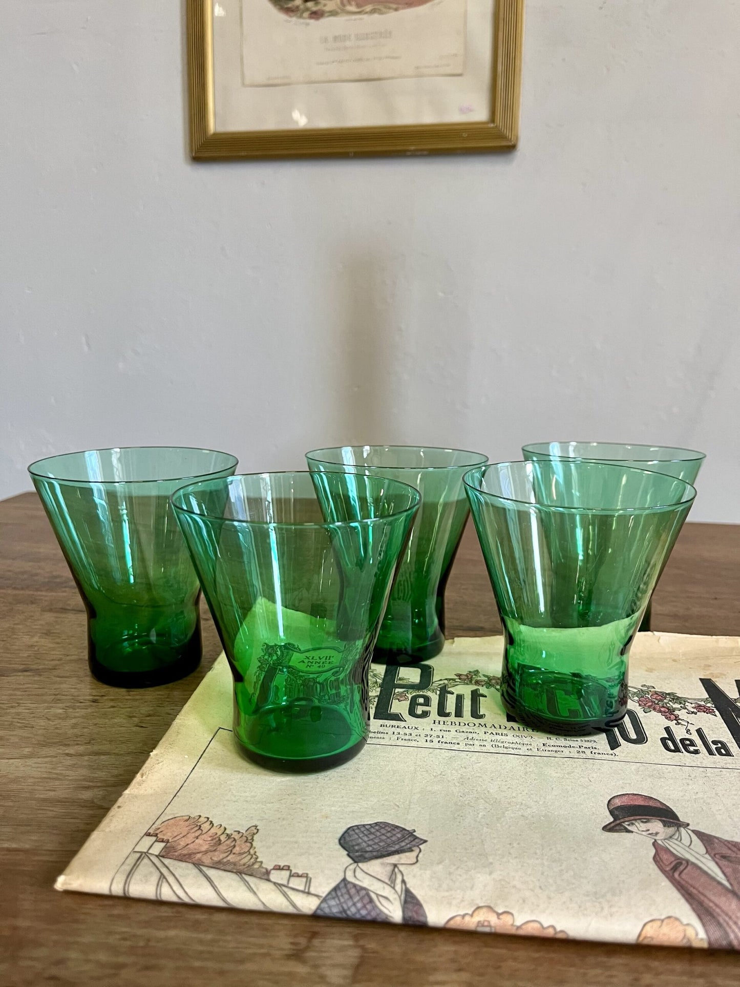 Verres en cristal vert x5