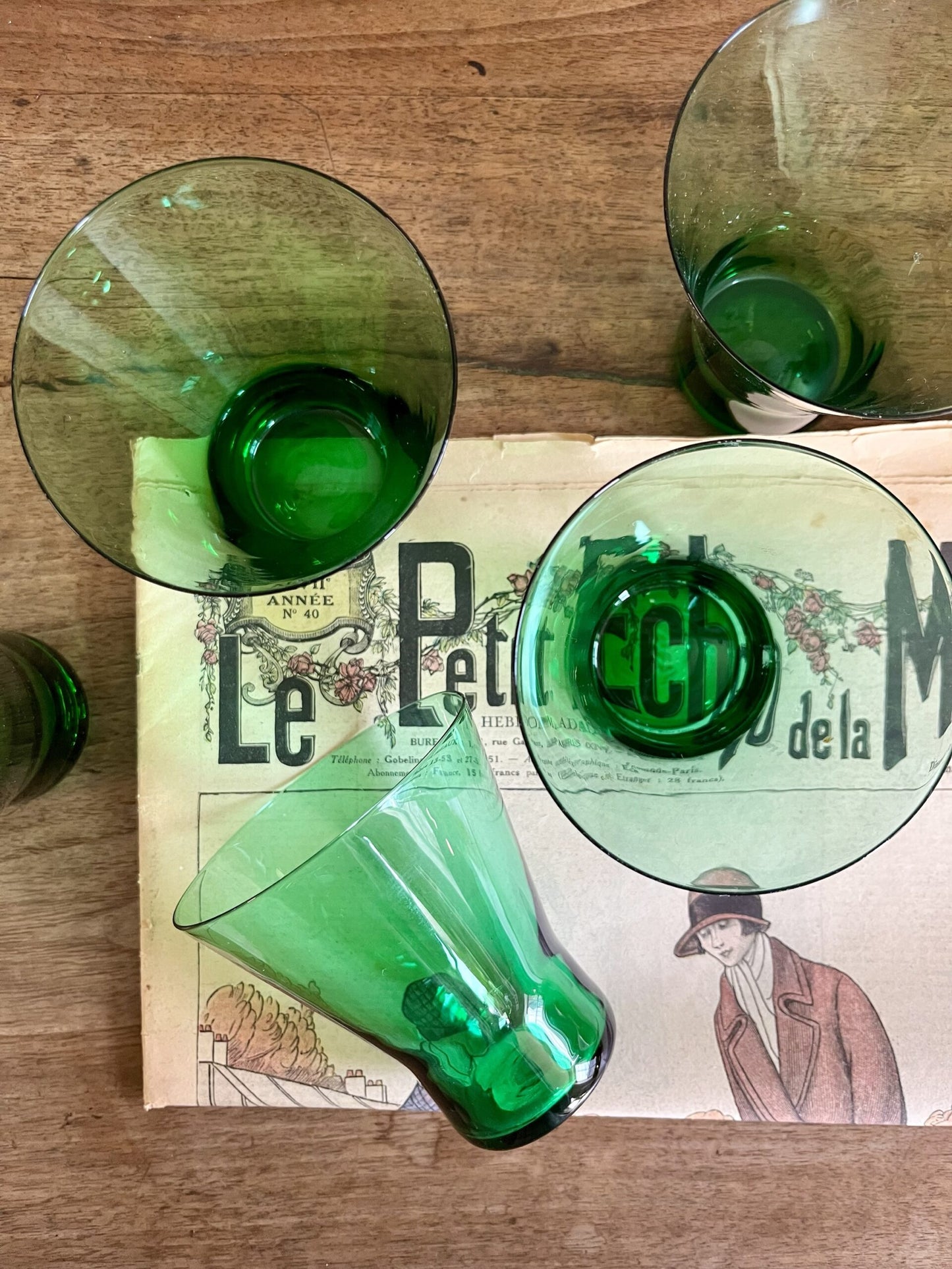 Verres en cristal vert x5
