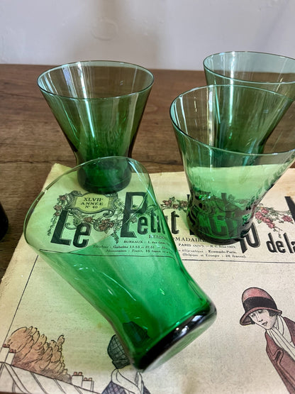 Verres en cristal vert x5