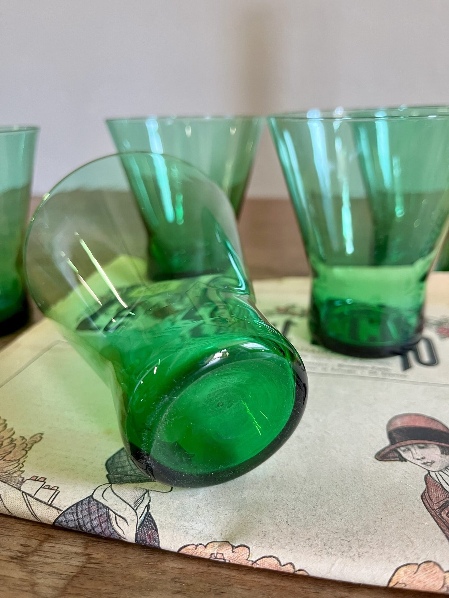 Verres en cristal vert x5