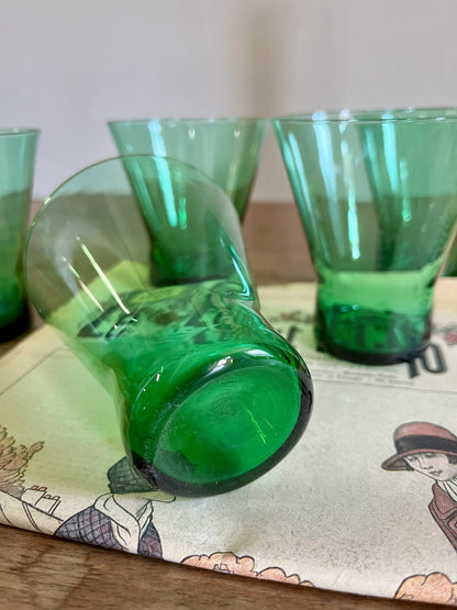 Verres en cristal vert x5