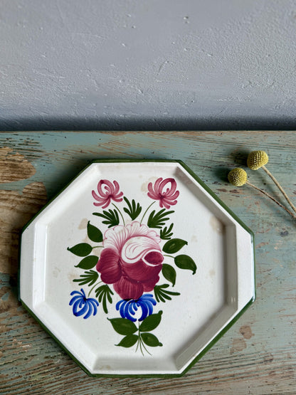 Plat octogonal en faïence à décor fleuri vintage