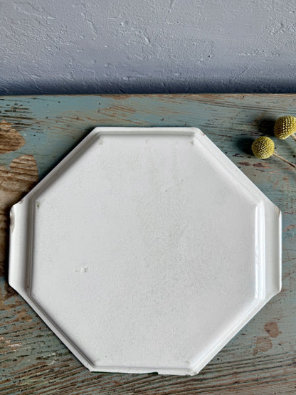 Plat octogonal en faïence à décor fleuri vintage