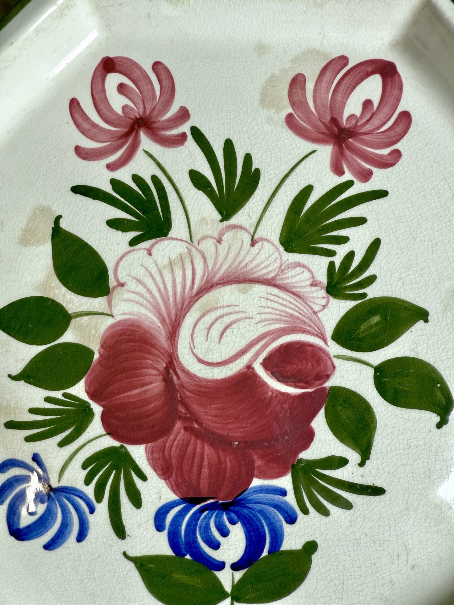 Plat octogonal en faïence à décor fleuri vintage