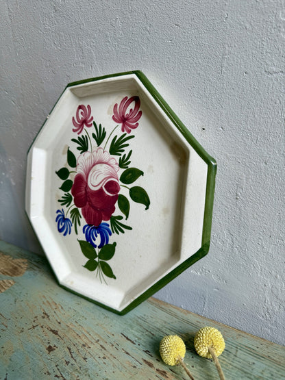 Plat octogonal en faïence à décor fleuri vintage