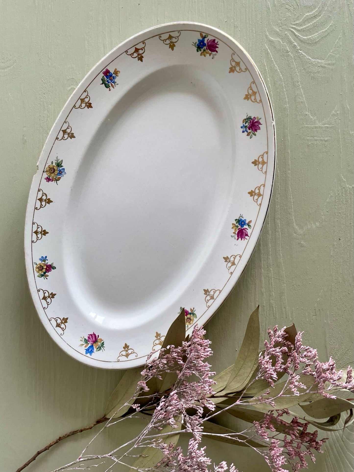 Plat ovale Sarreguemines - décor floral