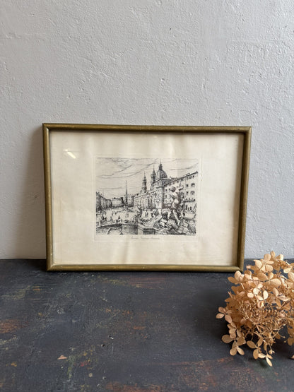 Dessin à l’encre - Piazza Navona Rome