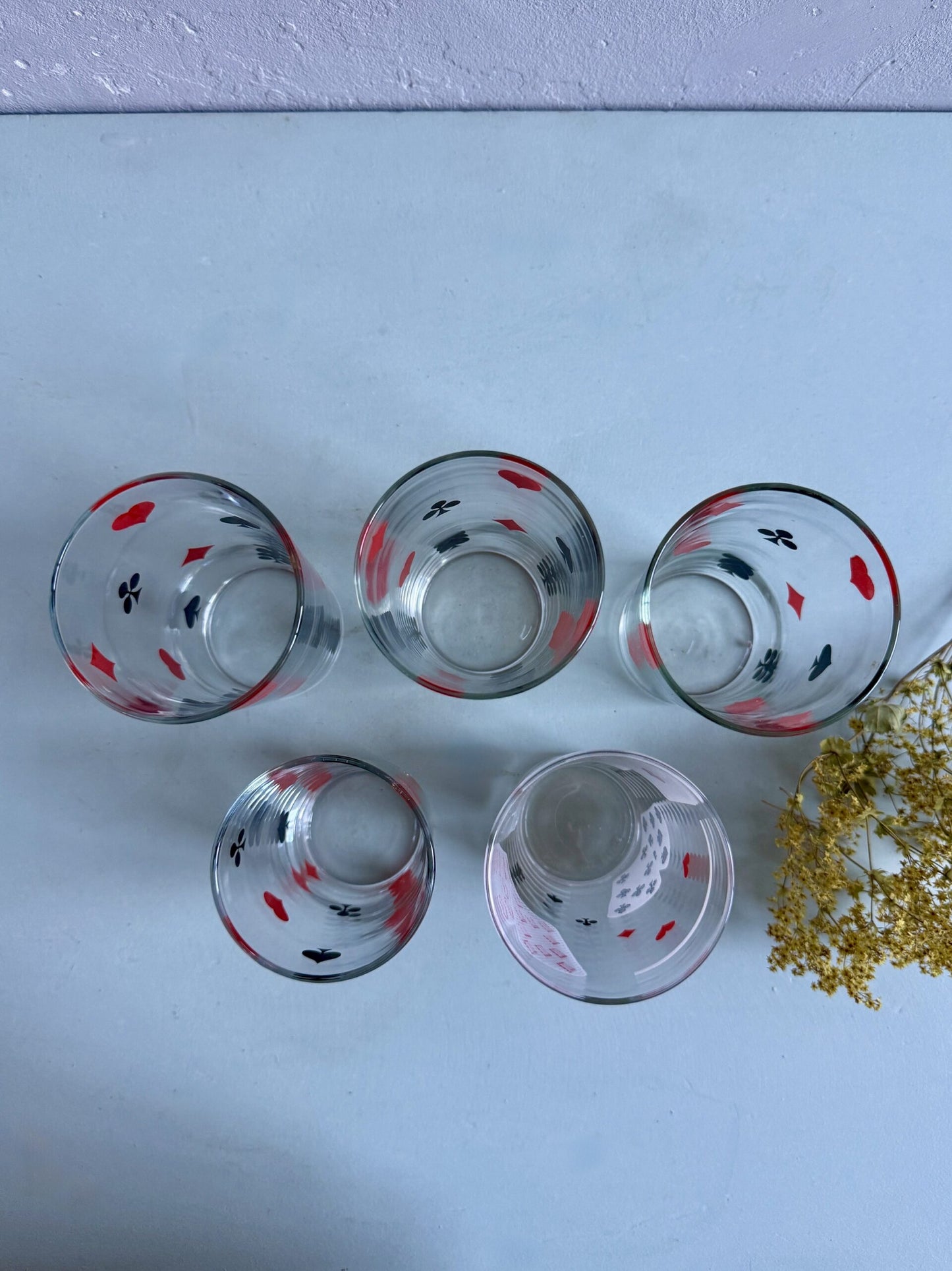 Lot de 5 verres à motifs cartes à jouer