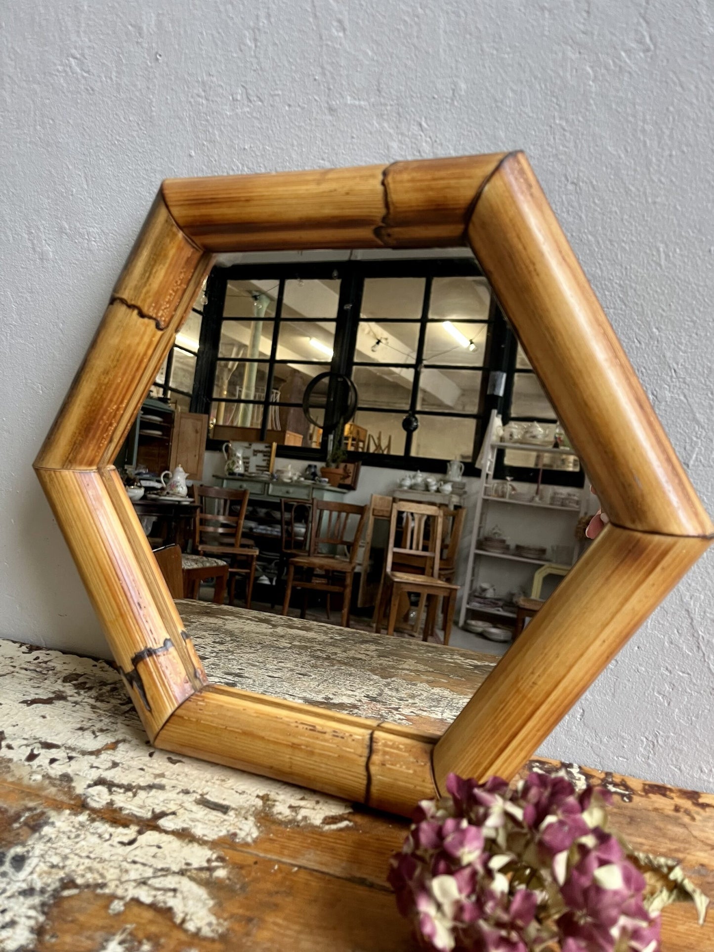 Miroir bambou hexagonal