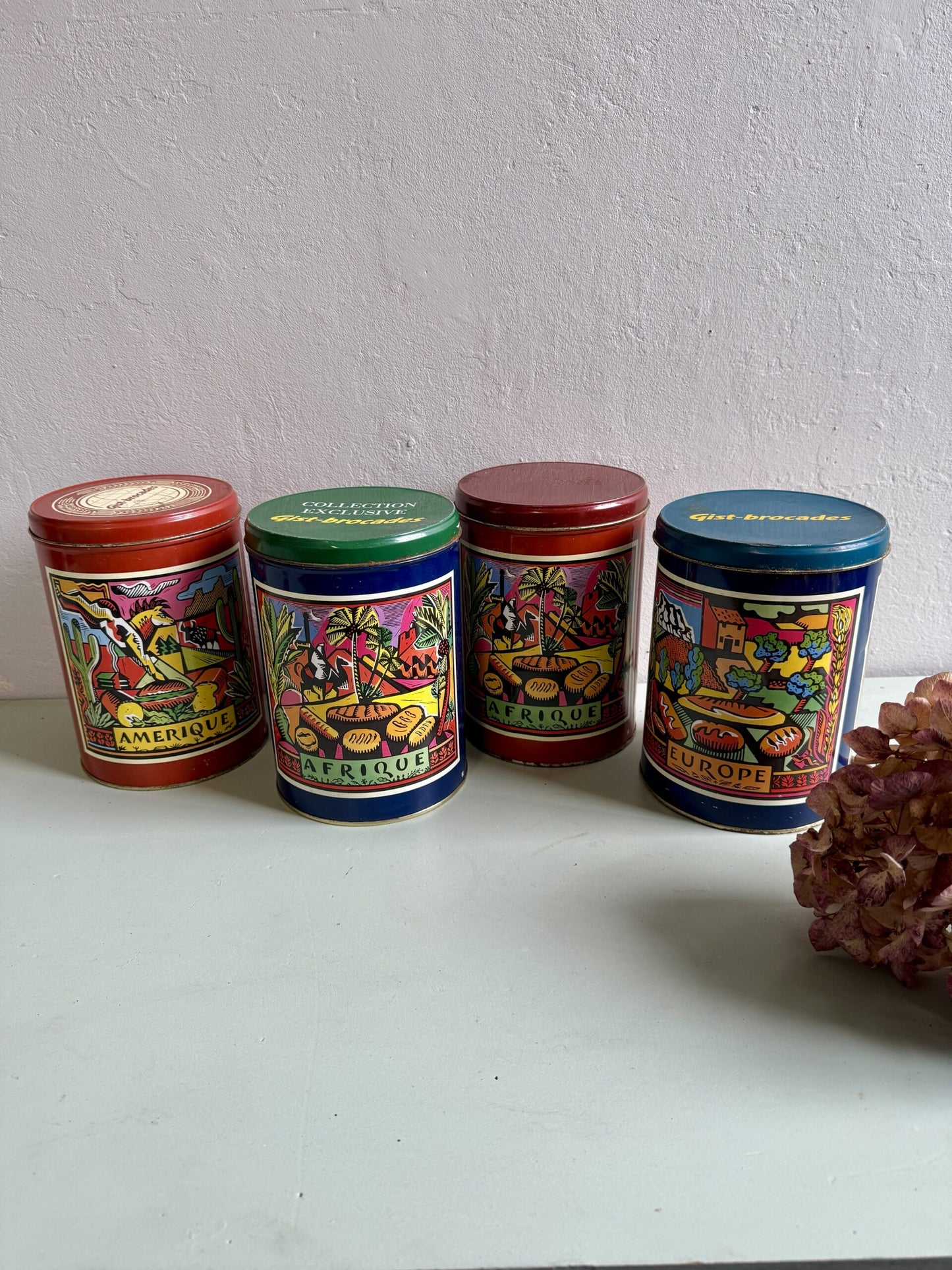 Boîte en métal vintage vert-bleu Gist Brocades