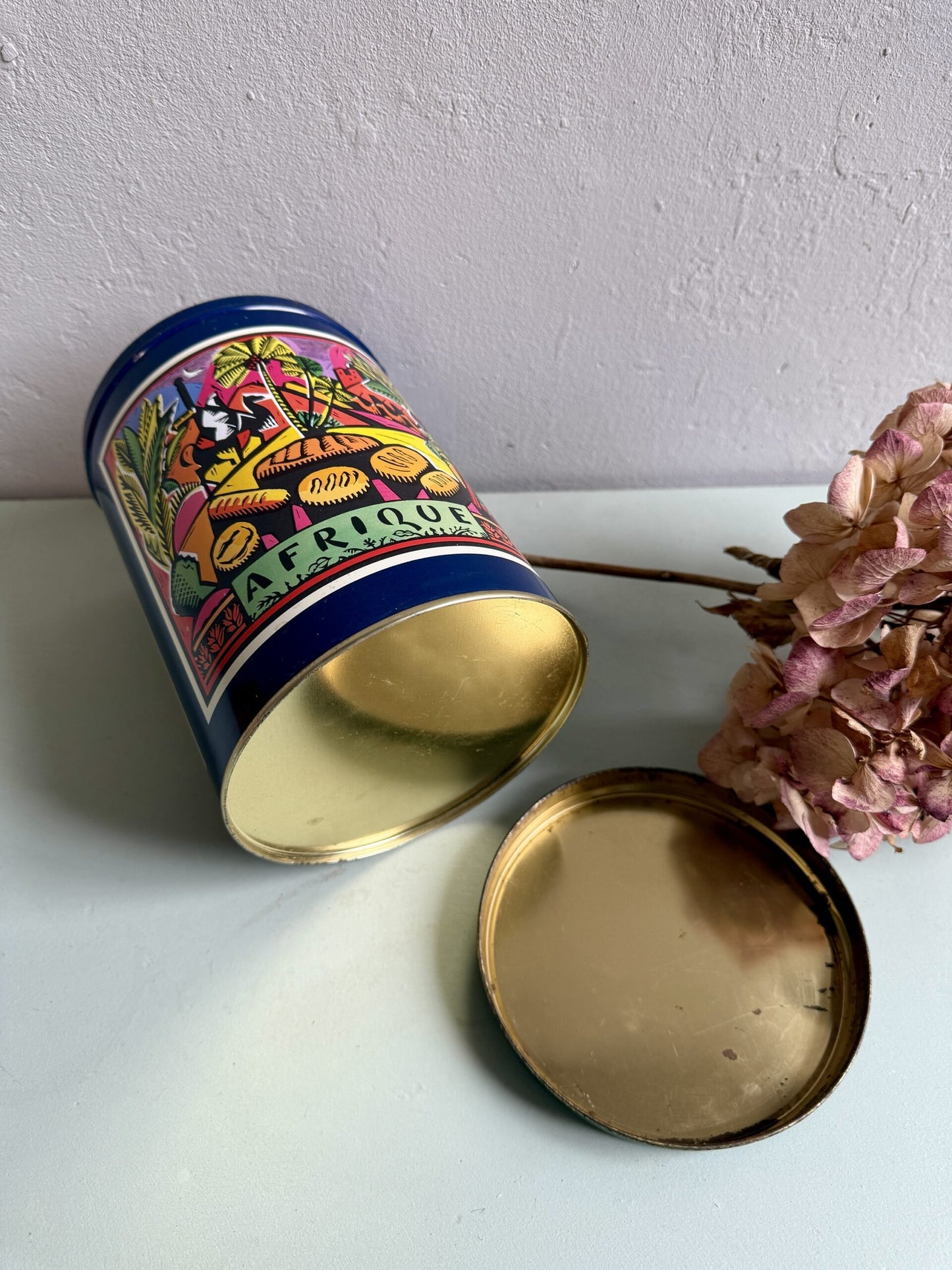 Boîte en métal vintage vert-bleu Gist Brocades