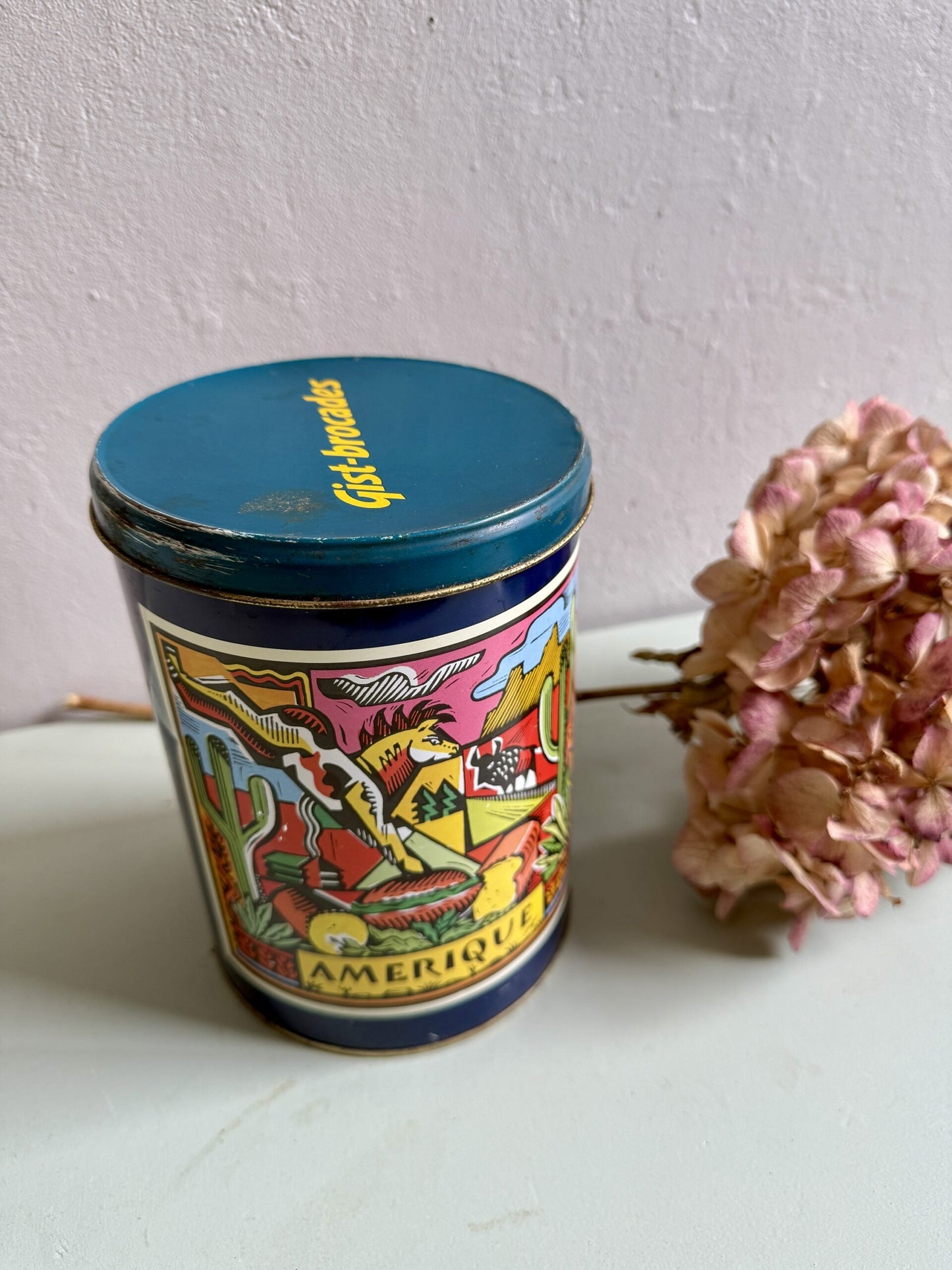 Boîte en métal vintage bleu Gist Brocades