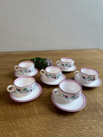 Lot de 6 tasses avec coupelles décor floral
