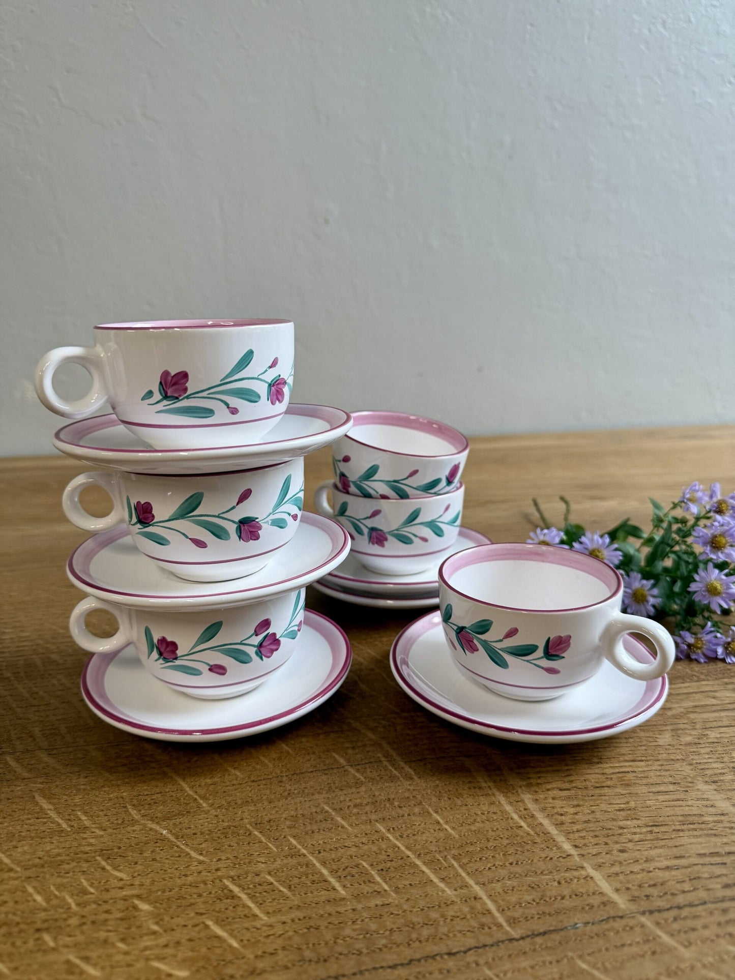 Lot de 6 tasses avec coupelles décor floral