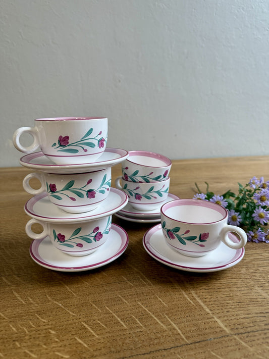 Lot de 6 tasses avec coupelles décor floral