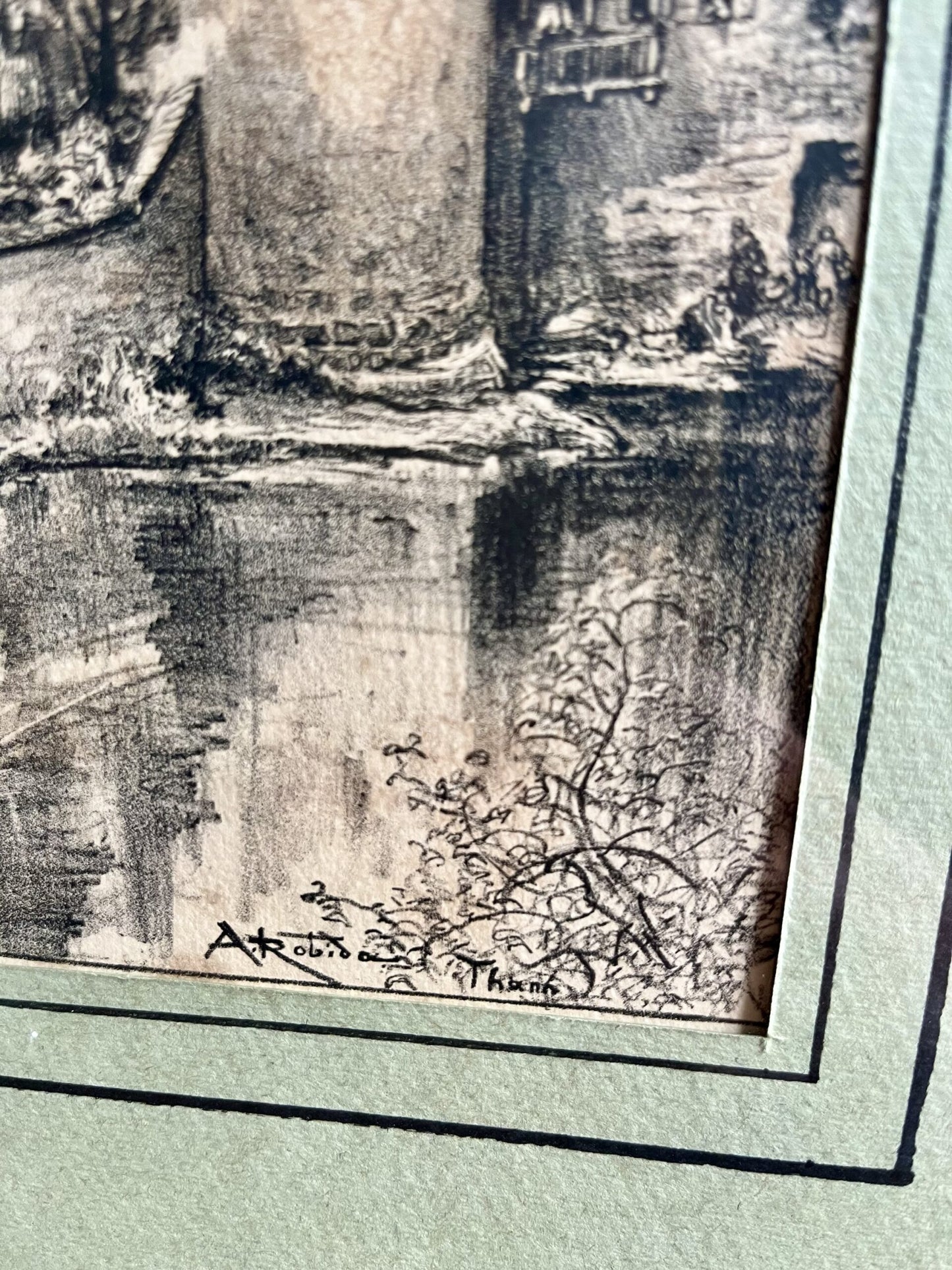 Dessin au crayon sous cadre/ vue de Thann