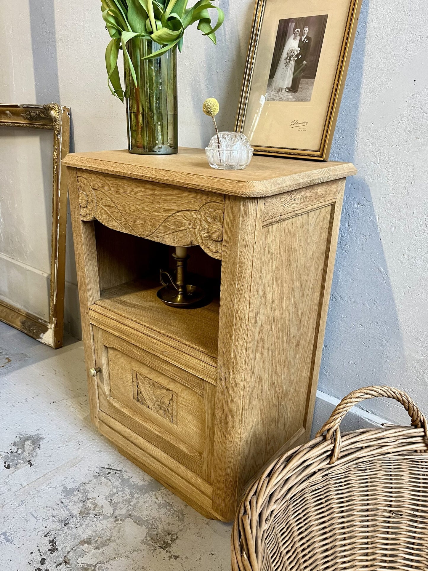 Chevet art déco tiroir gravé