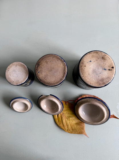 Lot de 3 pots à épices anciens en faïence émaillée